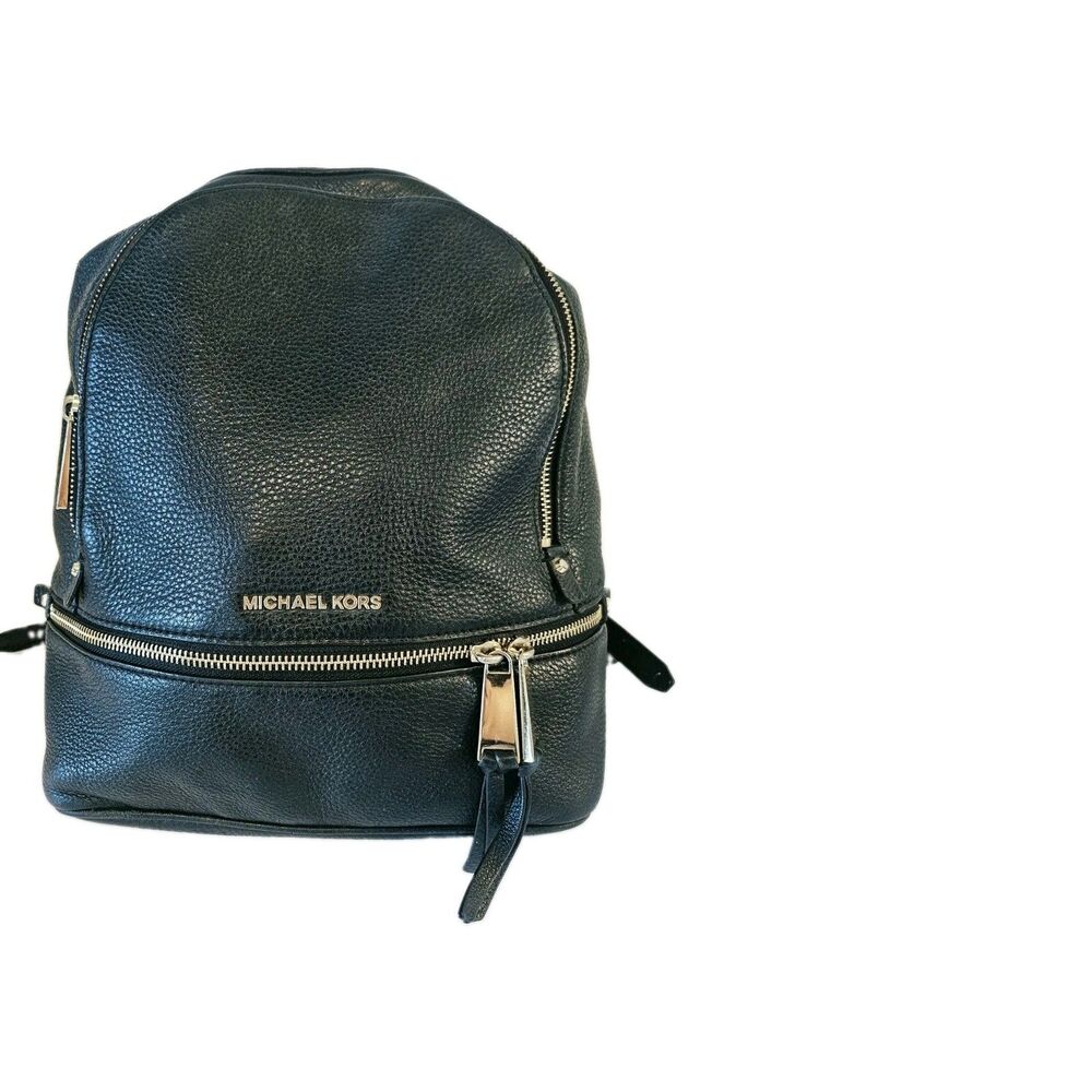 Michael Kors Black Pebbled Leather Rhea Medium Backpack GHW - Picture 5 of 13